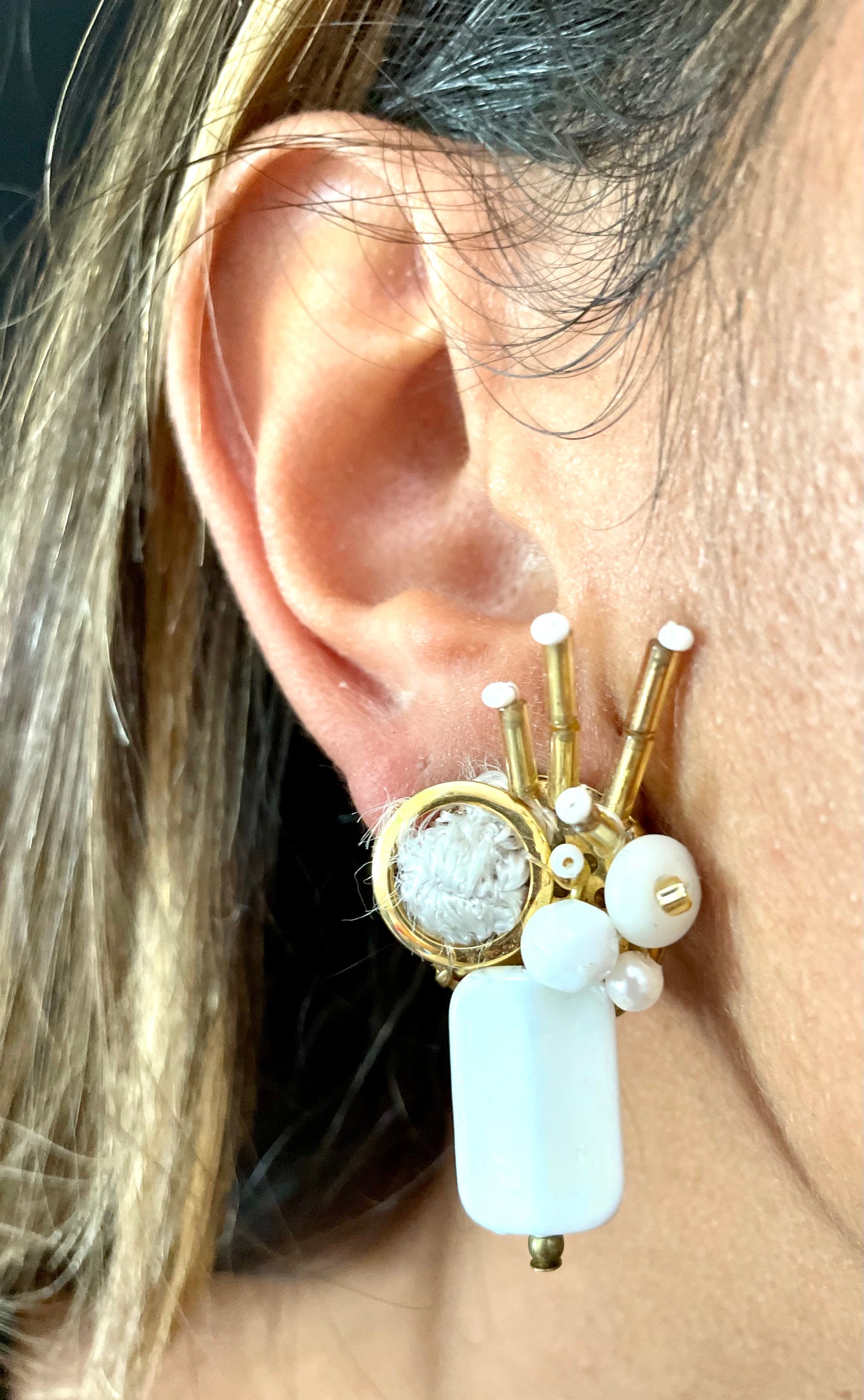 WHITE clip earrings