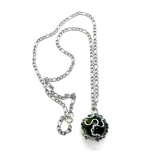 BUBBLE necklace green crystal muzzled chrome 